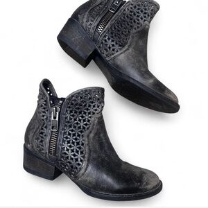 Circle G Charcoal Ankle Booties with Laser Cut Design